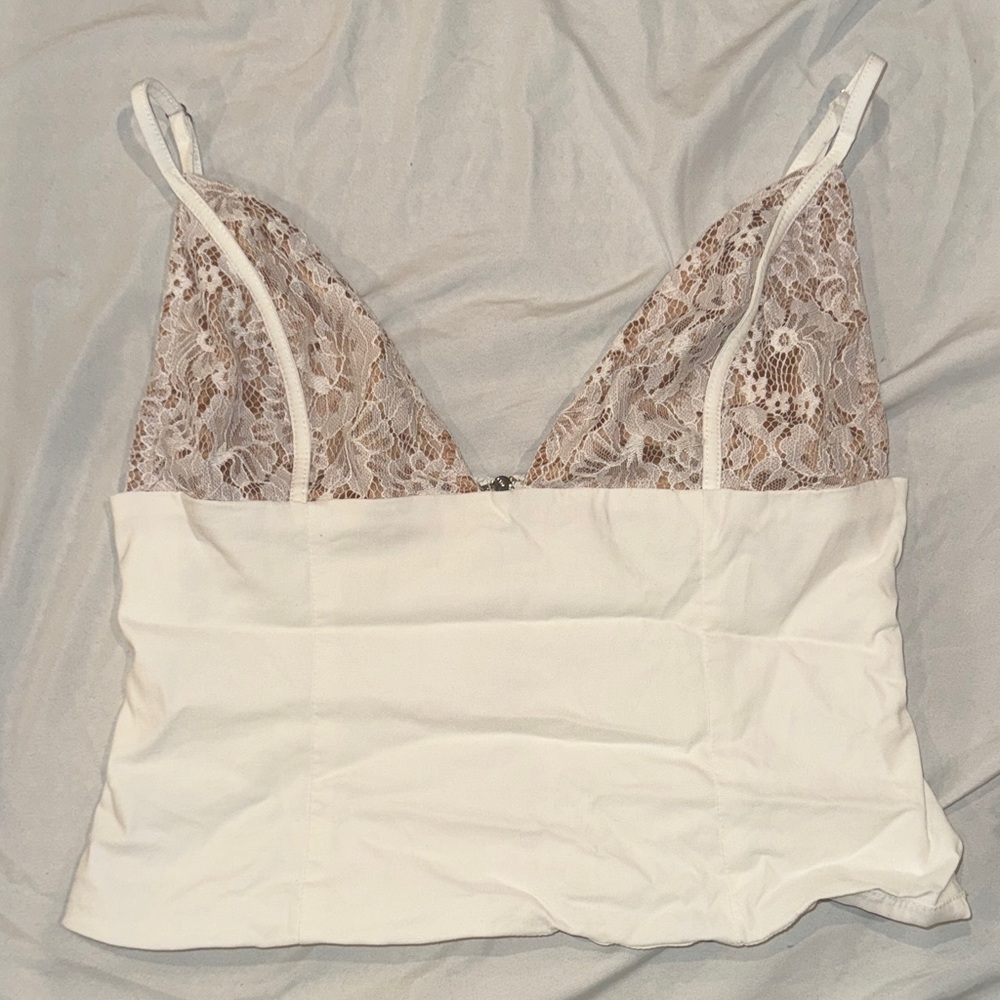 White fox Lace-Trimmed White & Beige bustier Top